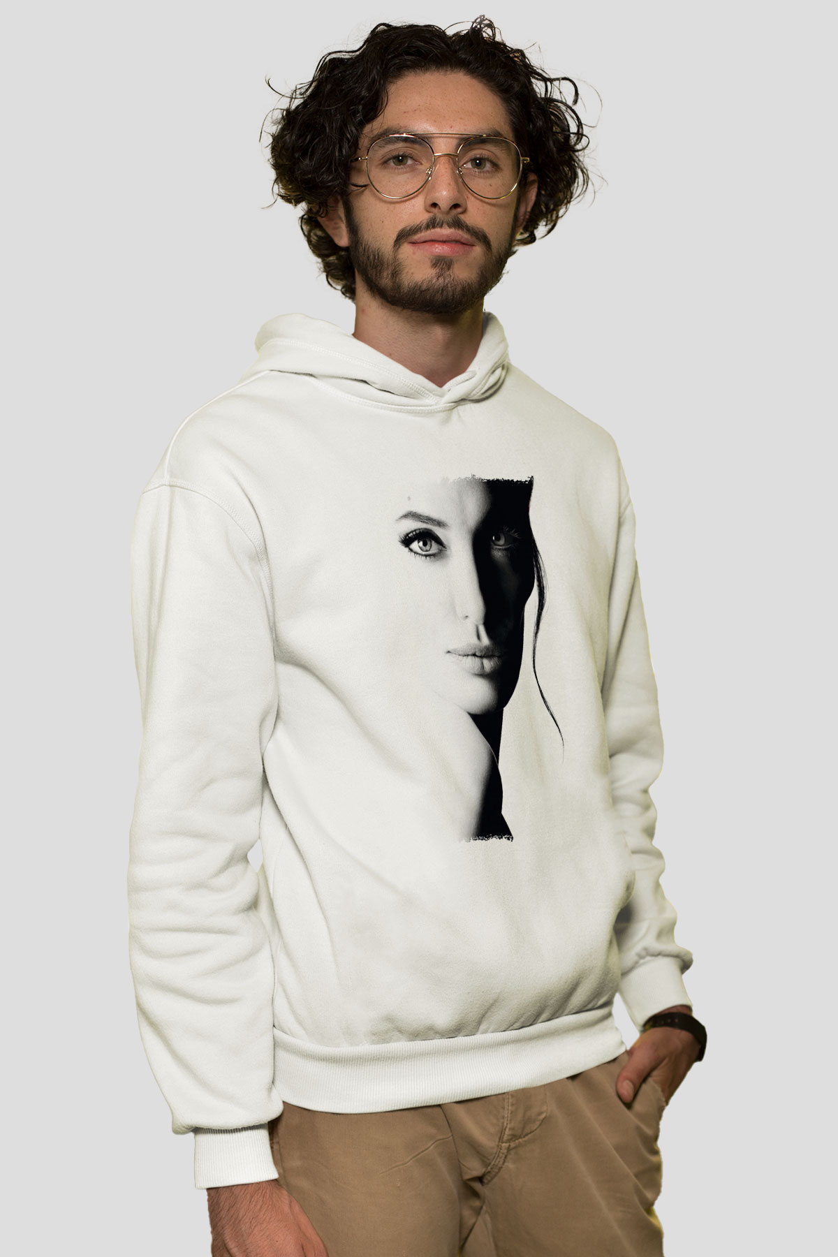 Angelina Jolie Beyaz Unisex Kapüşonlu Sweatshirt
