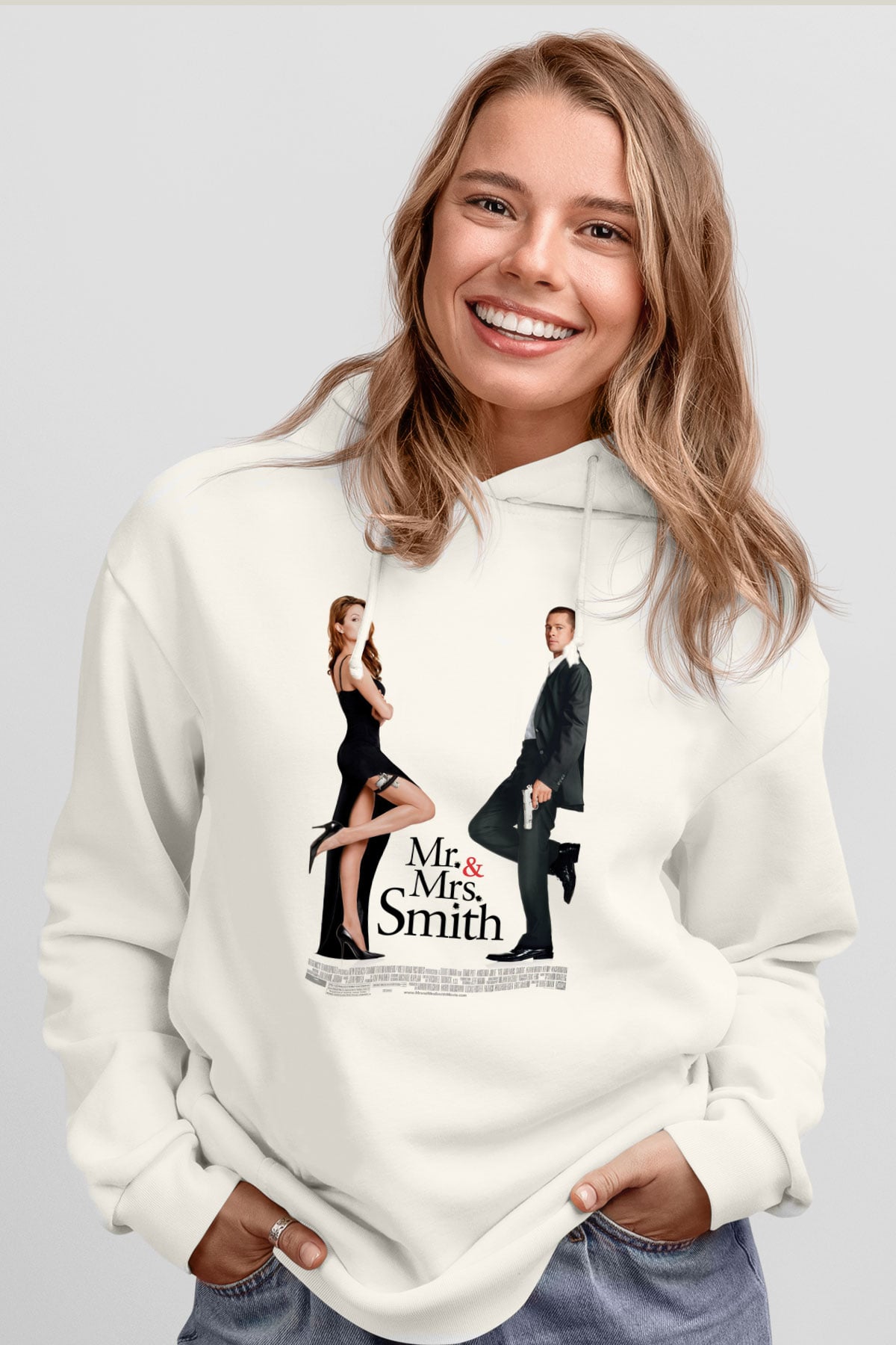 Angelina Jolie Beyaz Unisex Kapüşonlu Sweatshirt