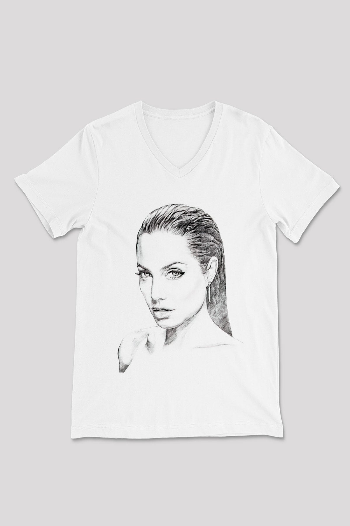 Angelina Jolie Beyaz Unisex V Yaka Tişört