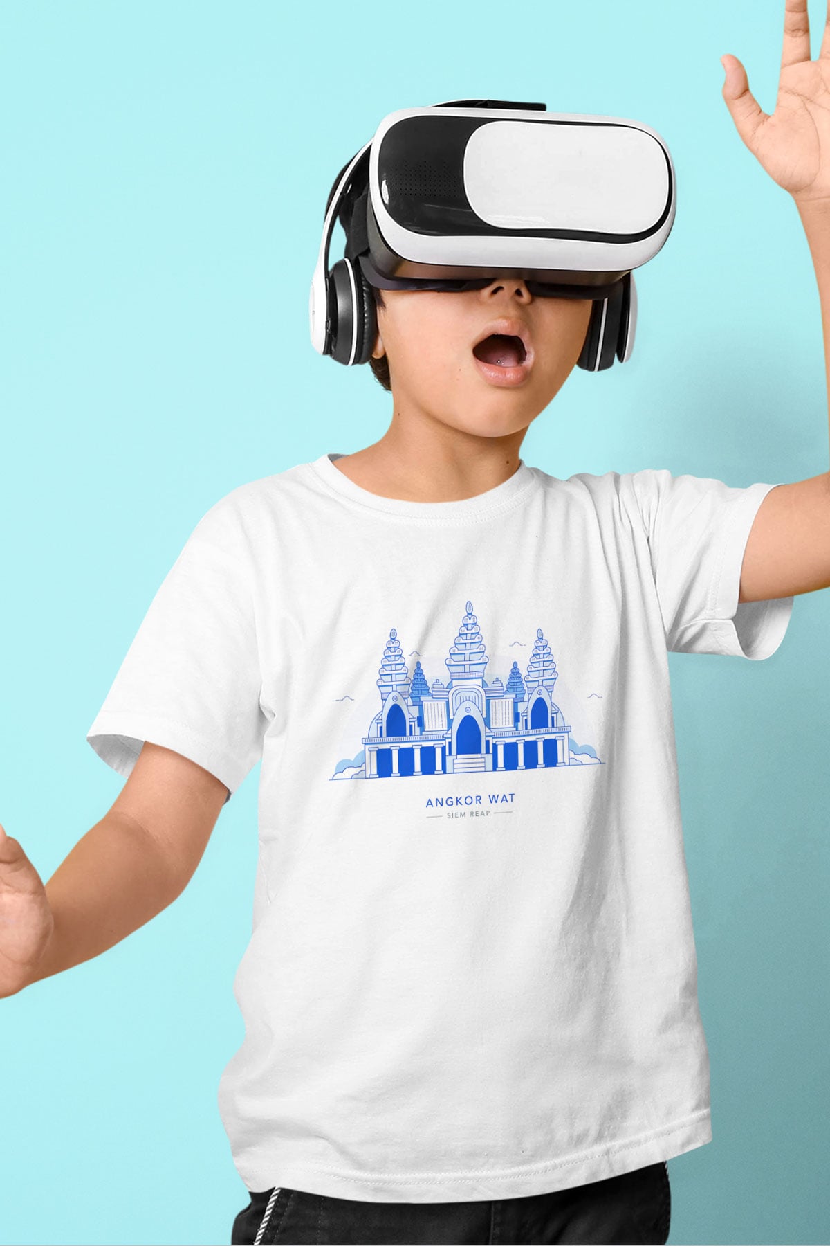 Angkor Vat Baskılı Beyaz Unisex Çocuk Tişört