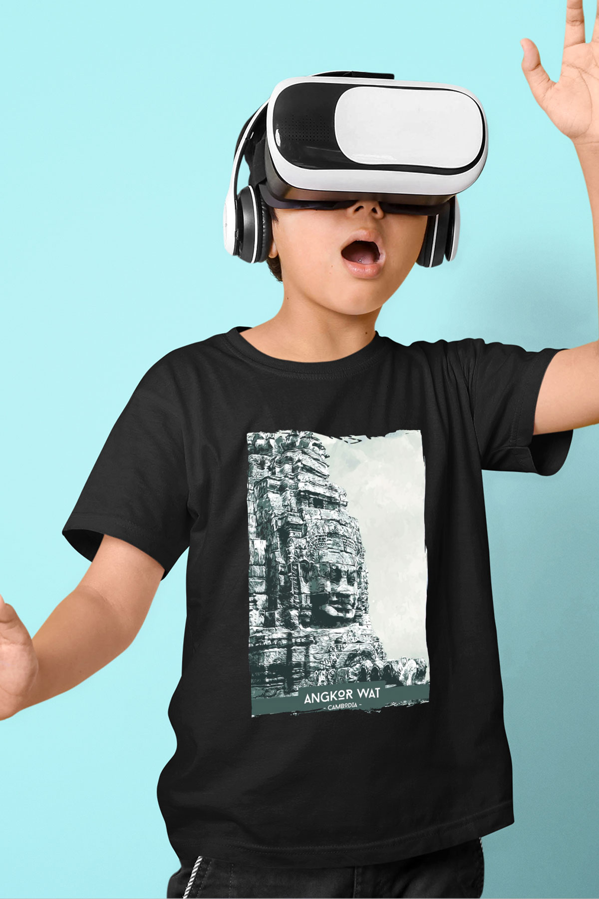 Angkor Vat Siyah Unisex Çocuk Tişört