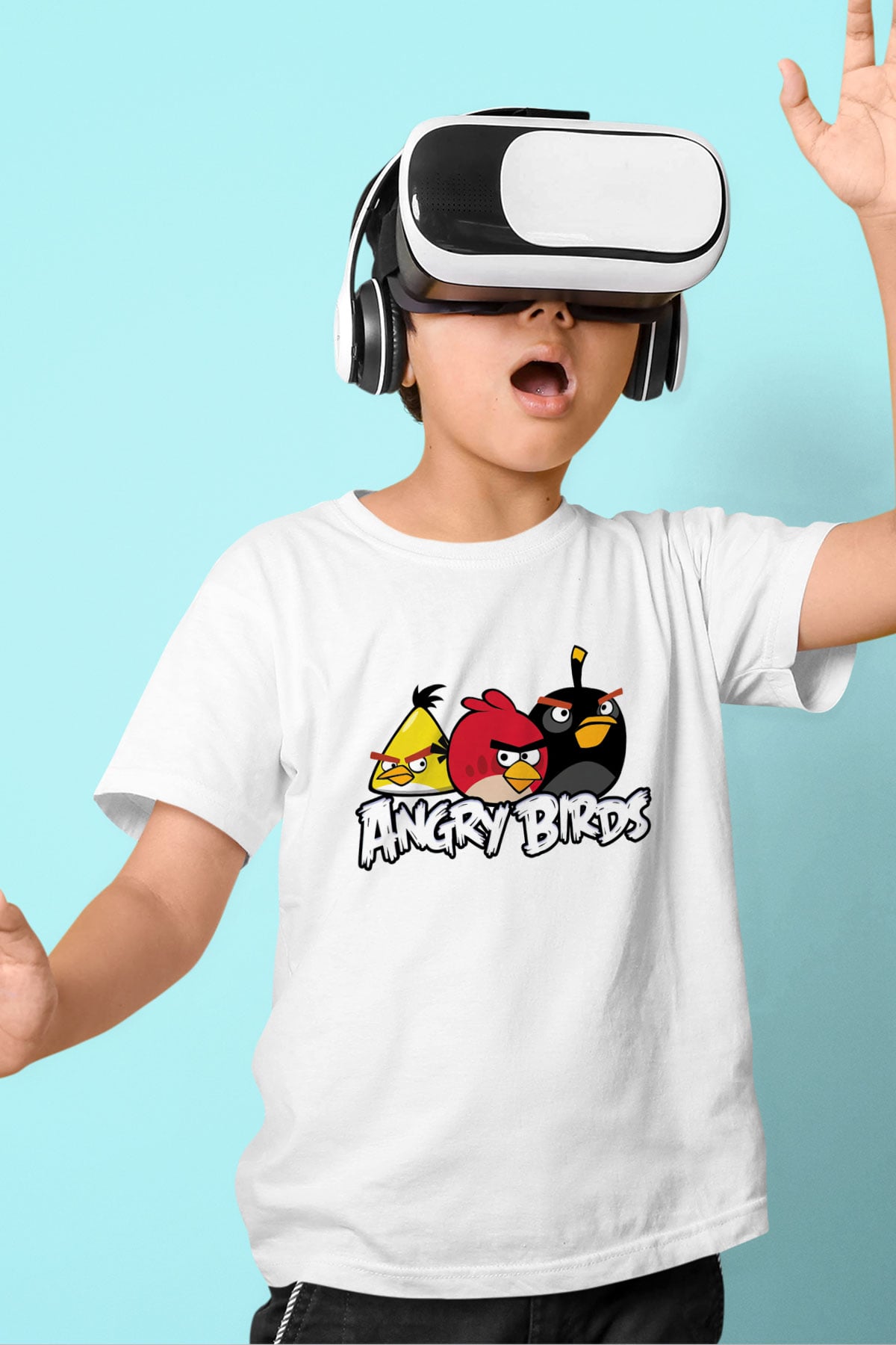 Angry Birds Baskılı Beyaz Unisex Çocuk Tişört