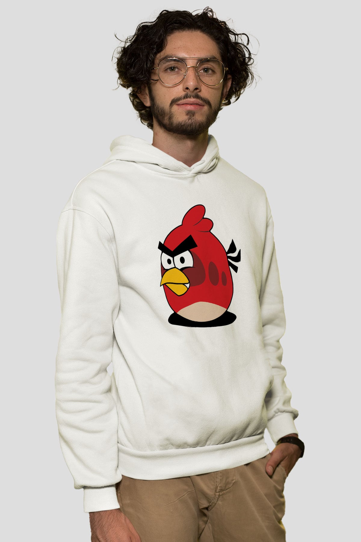 Angry Birds Beyaz Unisex Kapşonlu Sweatshirt