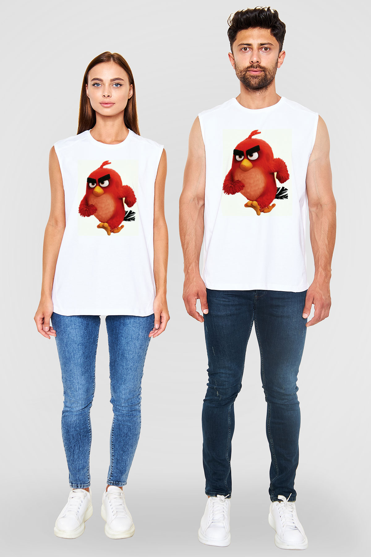 Angry Birds Beyaz Unisex Kolsuz Tişört