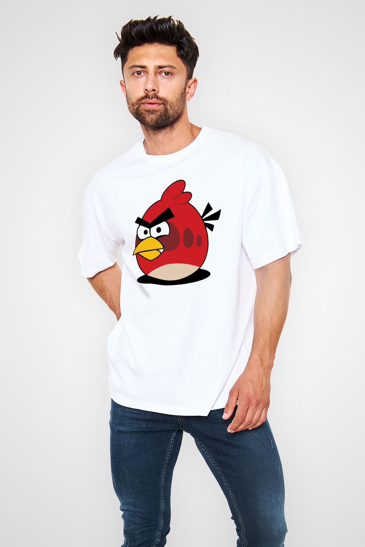 Angry Birds Beyaz Unisex Oversize Tişört T-Shirt