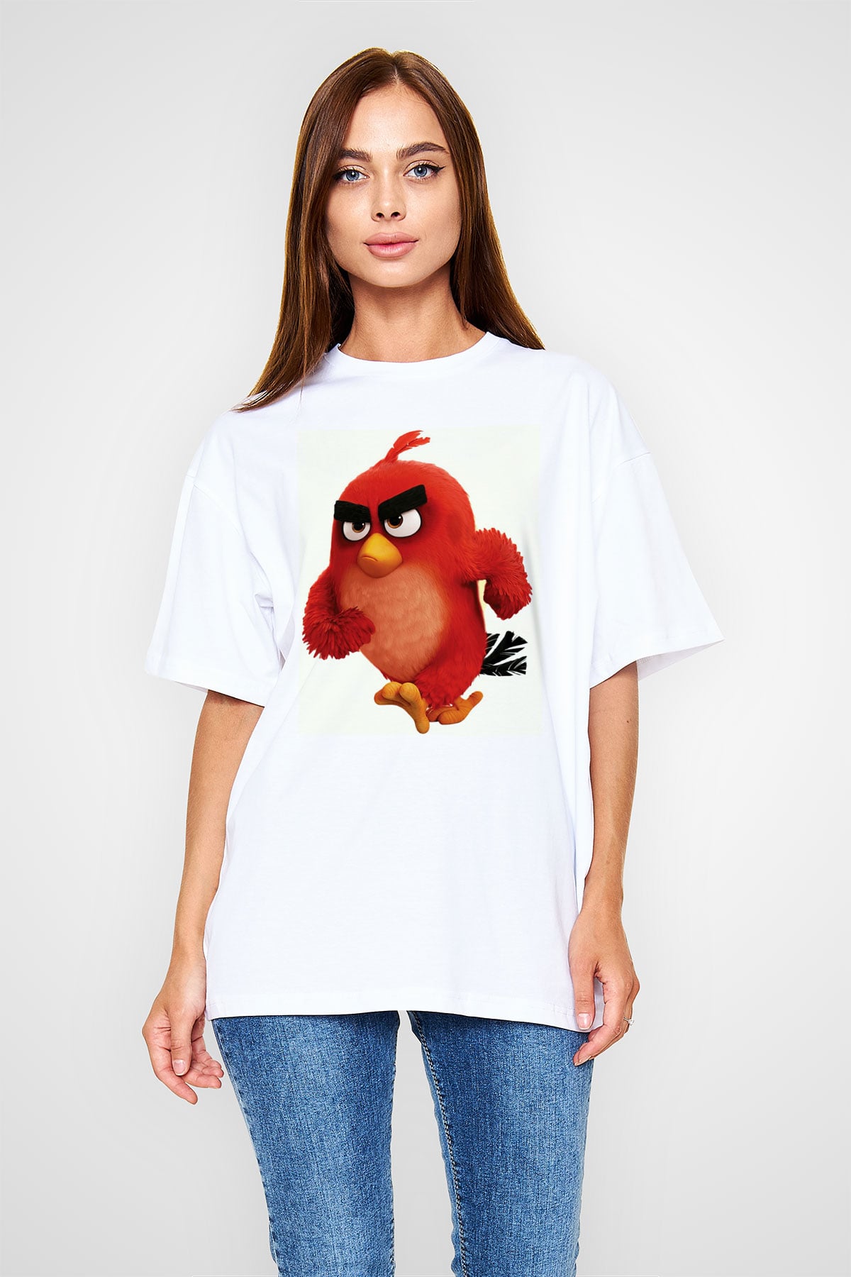 Angry Birds Beyaz Unisex Oversize Tişört T-Shirt