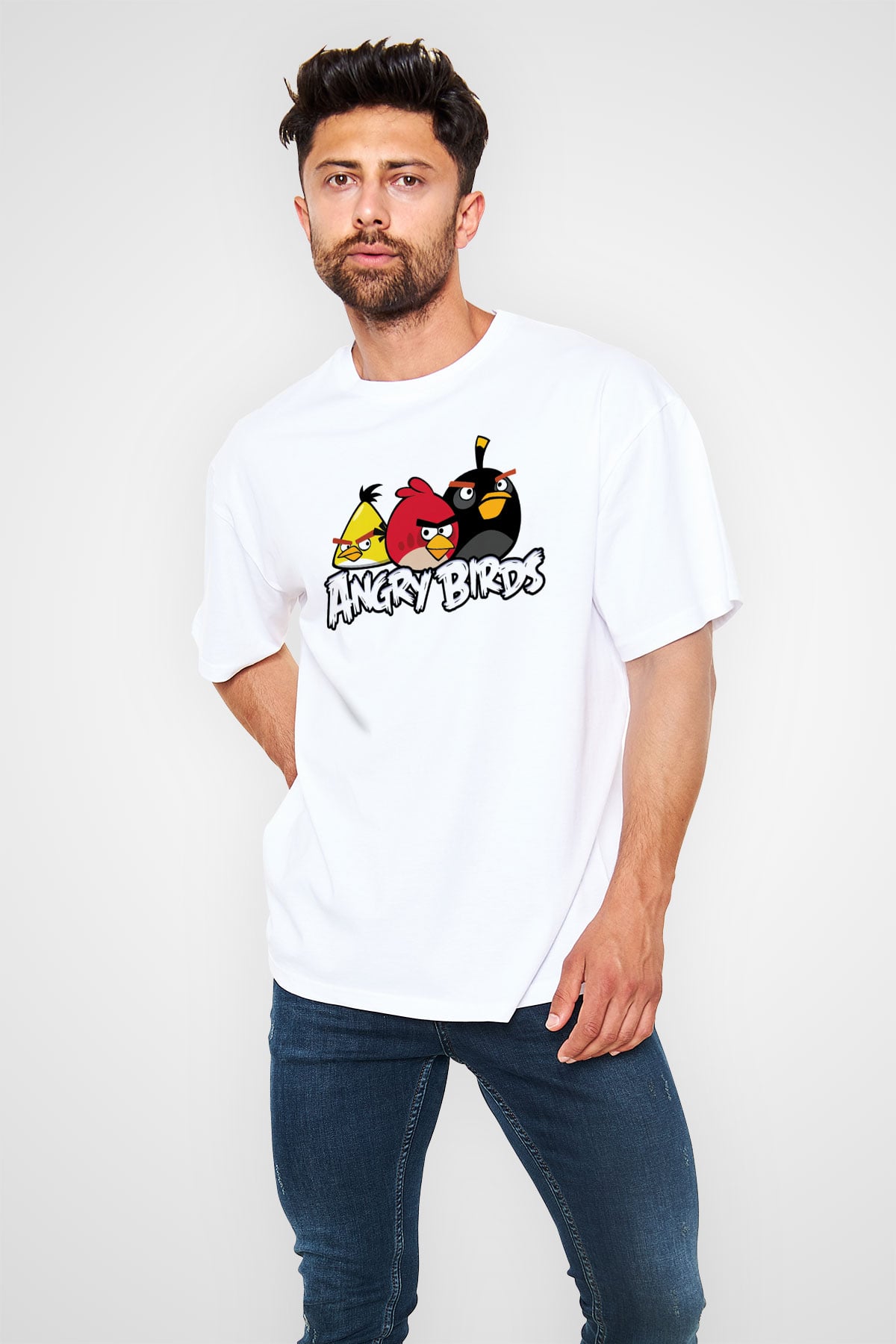 Angry Birds Beyaz Unisex Oversize Tişört T-Shirt