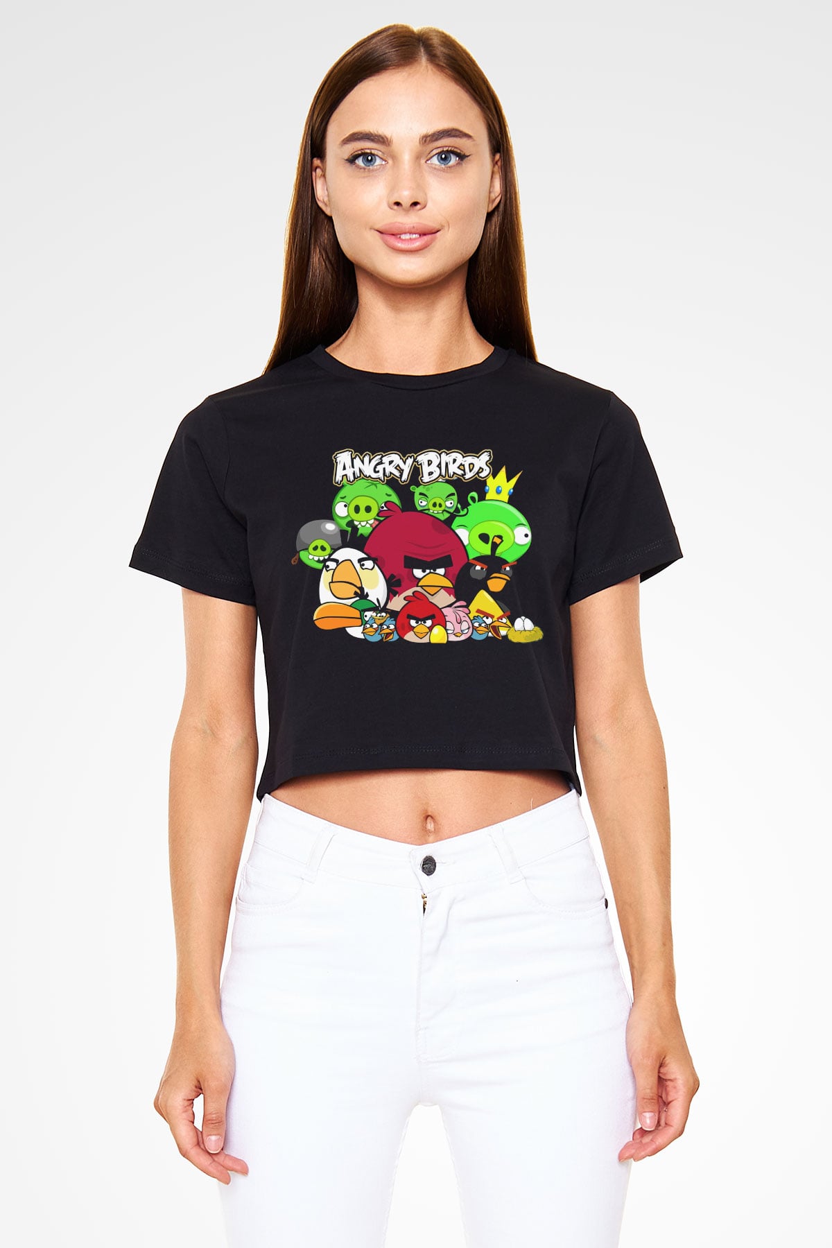 Angry Birds Siyah Crop Top Tişört