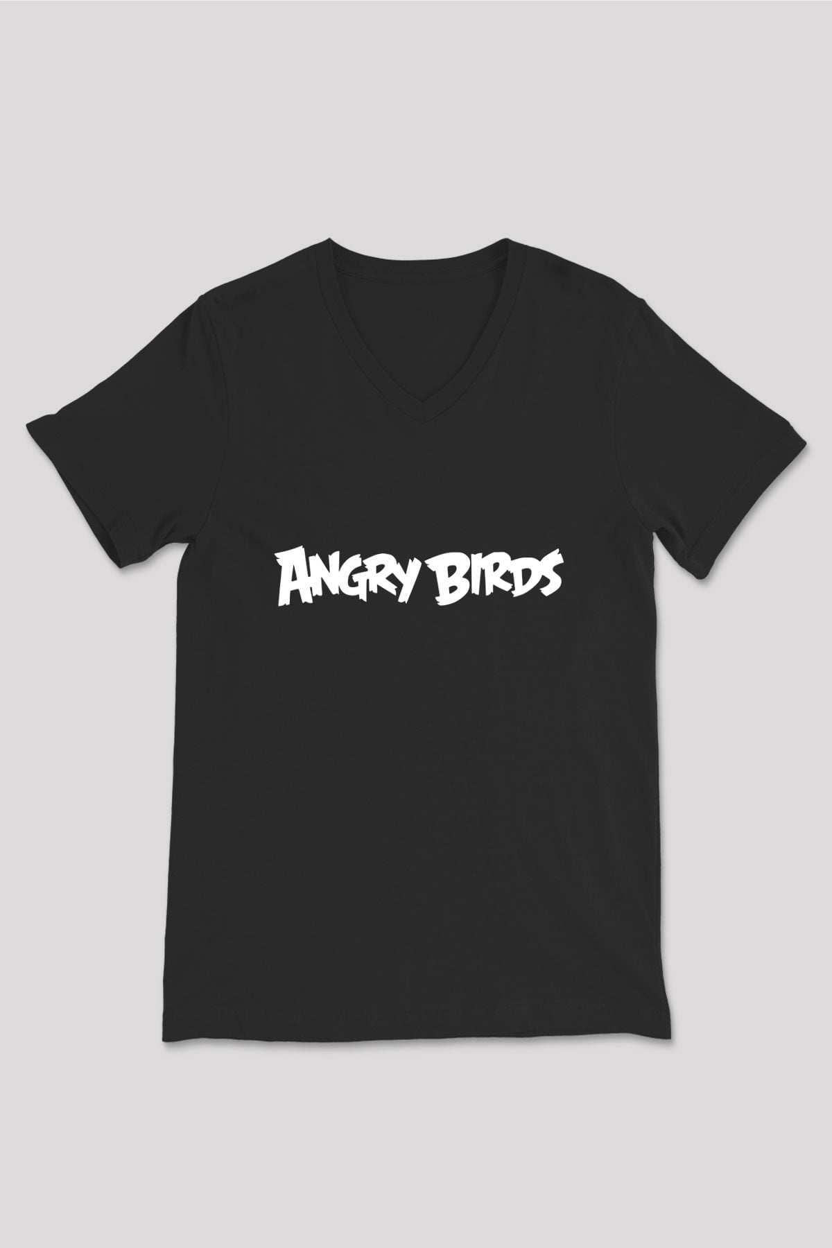 Angry Birds Siyah Unisex V Yaka Tişört T-Shirt