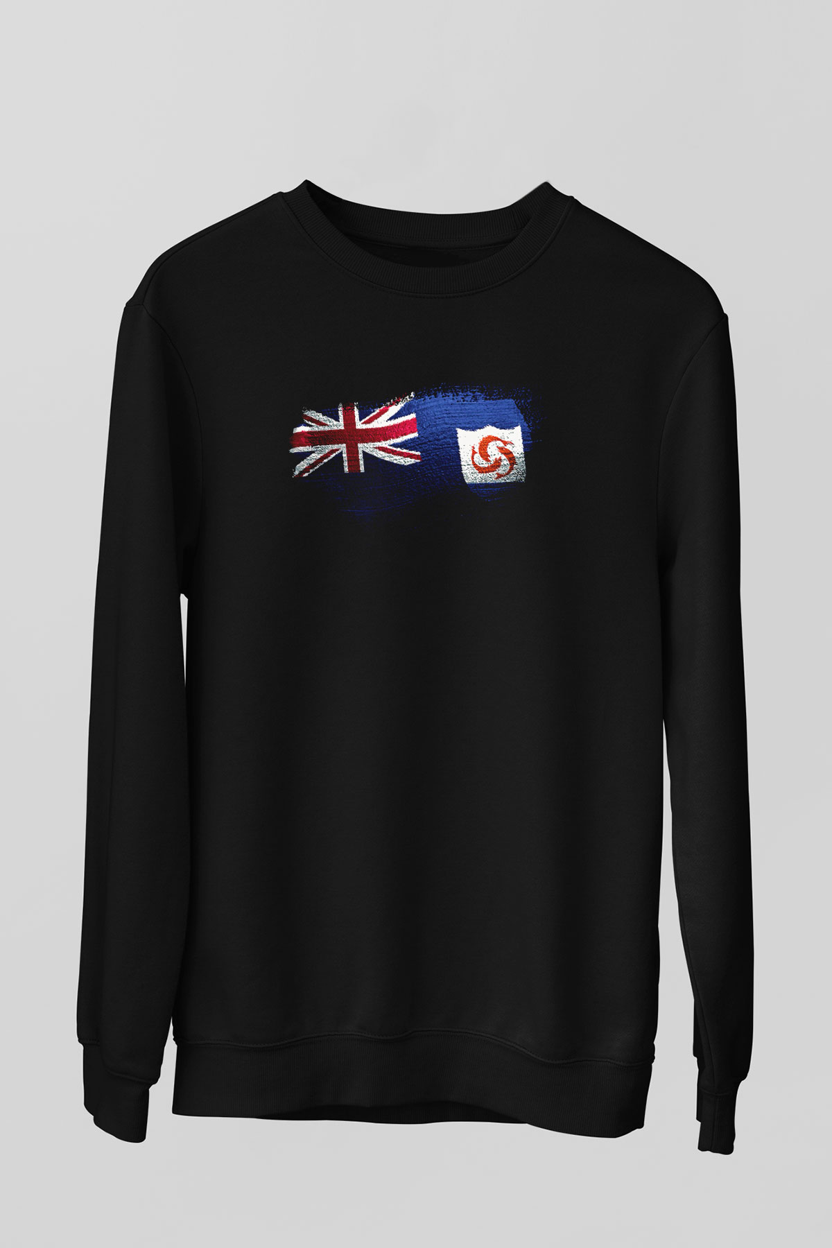 Anguilla Bayrağı Baskılı Unisex Siyah Sweatshirt