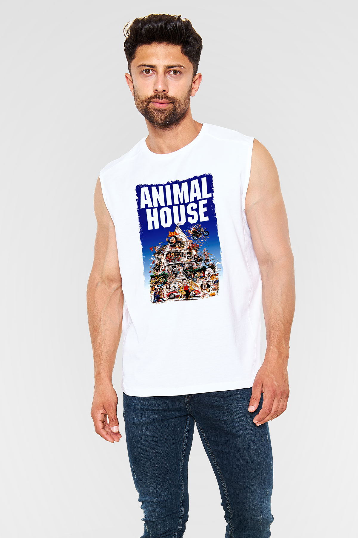 Animal House Beyaz Unisex  Kolsuz Tişört