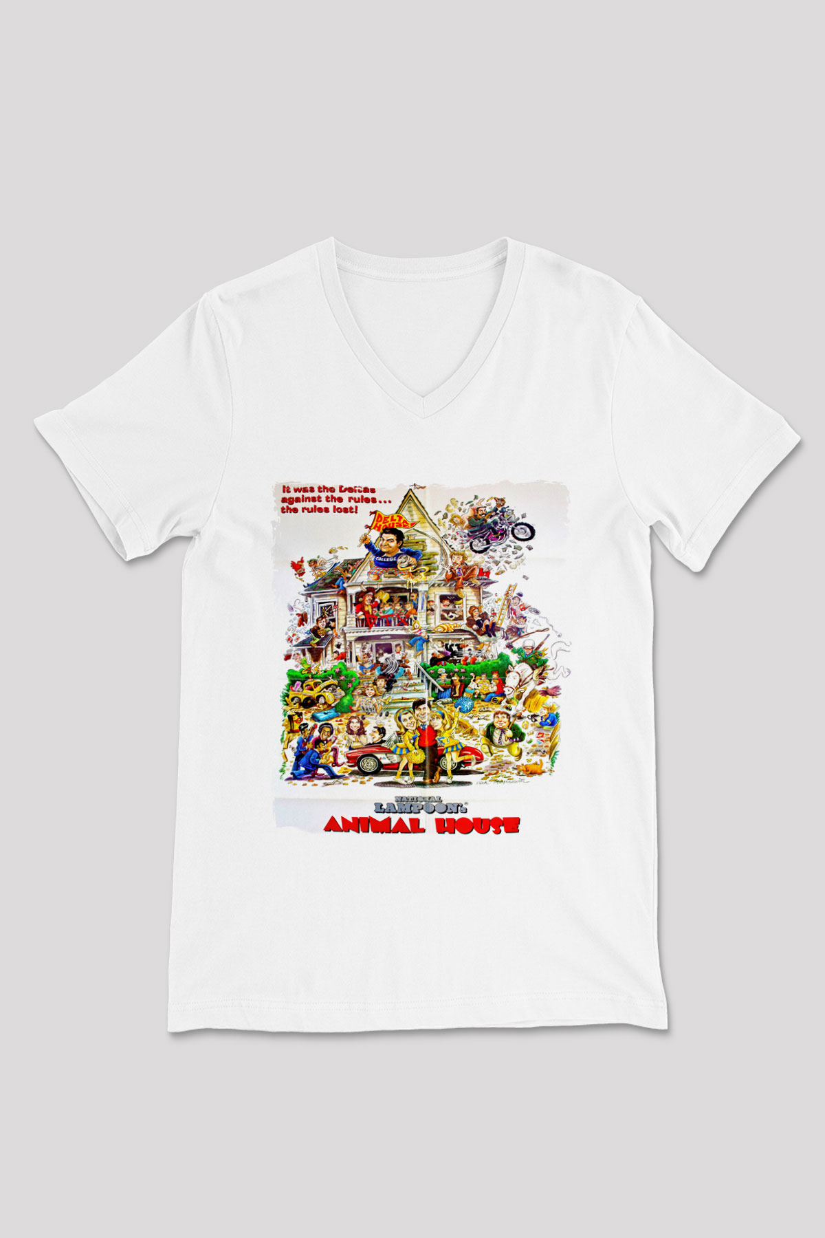 Animal House Beyaz Unisex  V Yaka Tişört