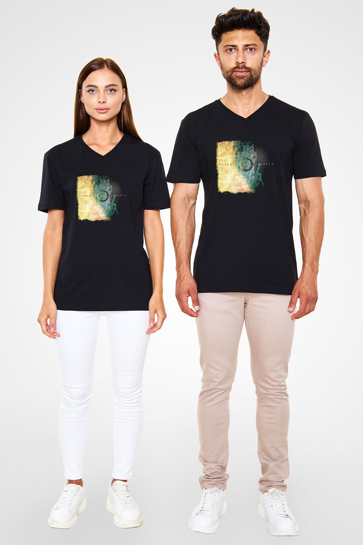 Animals as Leaders Baskılı Unisex Siyah V Yaka Tişört