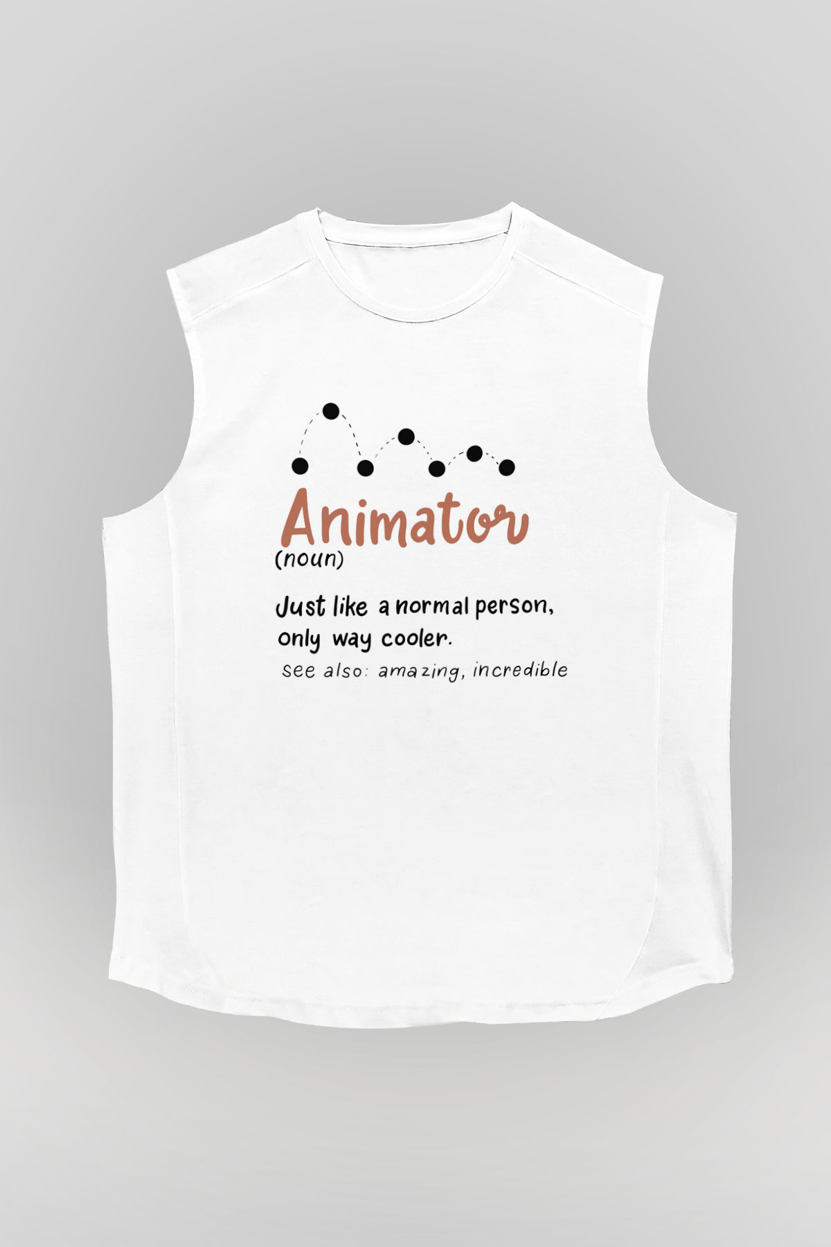 Animatör Beyaz Unisex Kolsuz Tişört