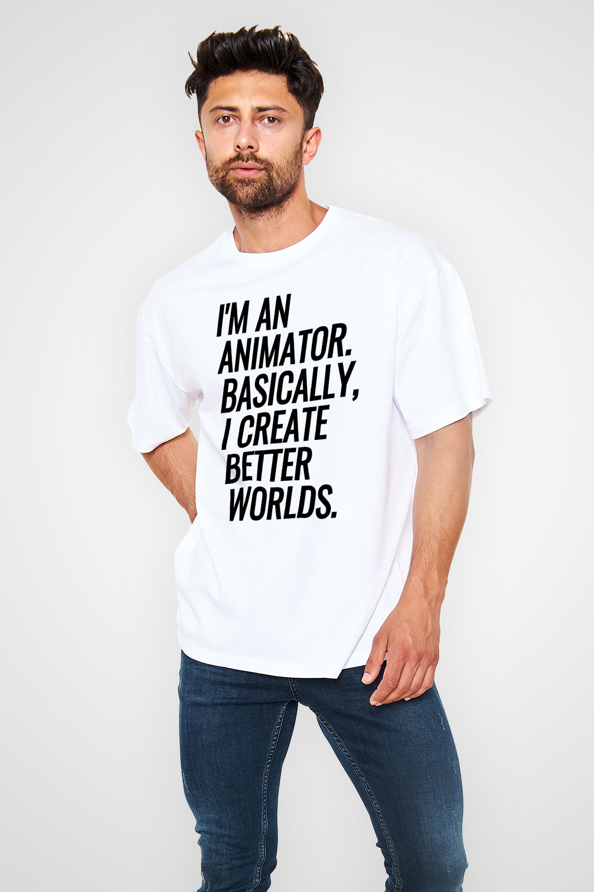 Animatör Beyaz Unisex Tişört T-Shirt - TişörtFabrikası
