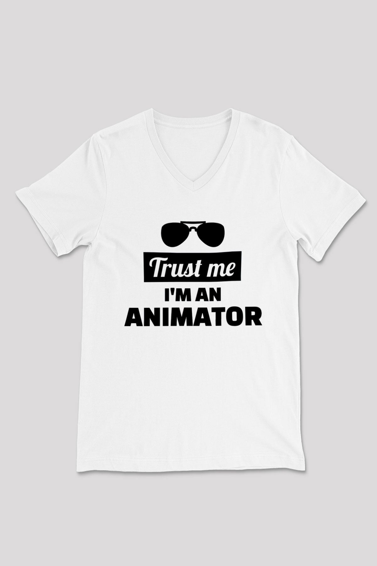 Animatör Beyaz Unisex V Yaka Tişört