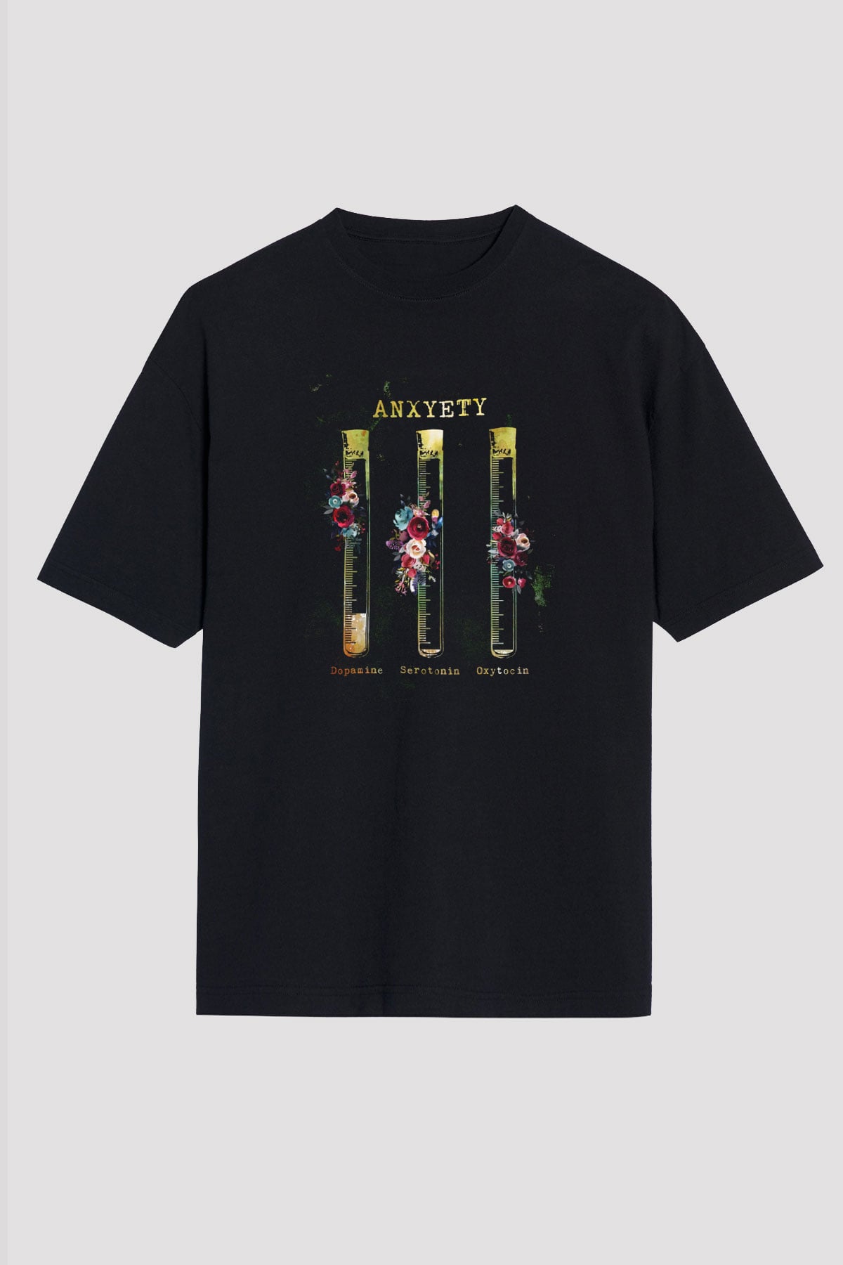 Anksiyete Formülü Hormonlar Baskılı Unisex Oversize Tişört - Tshirt