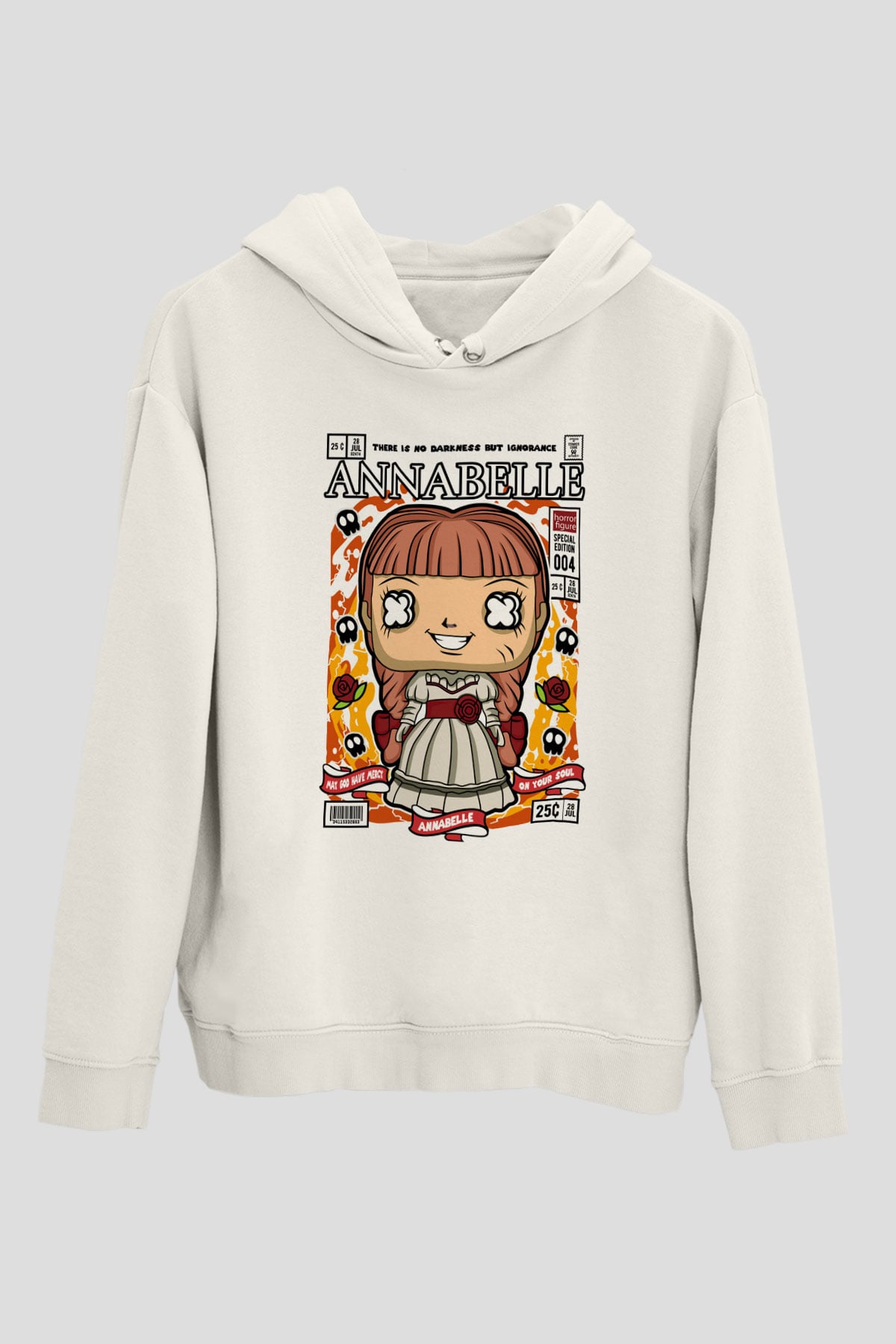Annabelle Baskılı Unisex Beyaz Hoodie