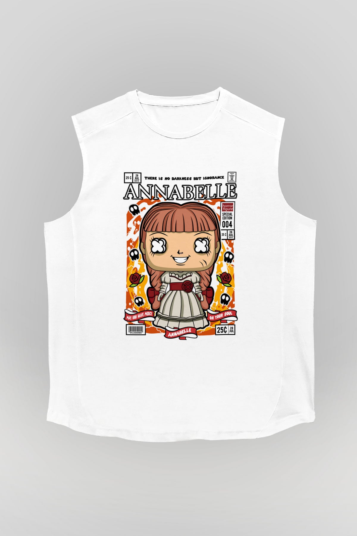Annabelle Baskılı Unisex Beyaz Kolsuz Tişört