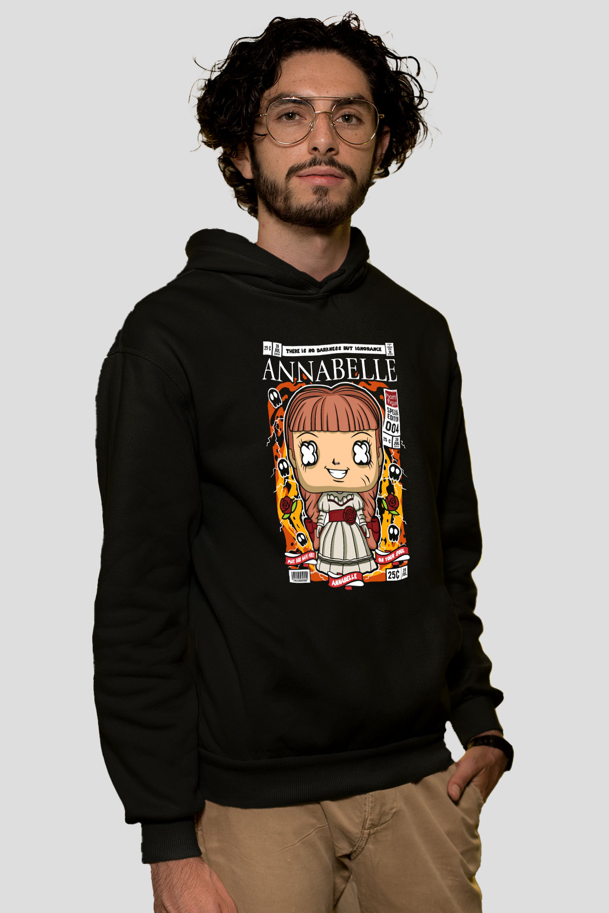 Annabelle Baskılı Unisex Siyah Hoodie