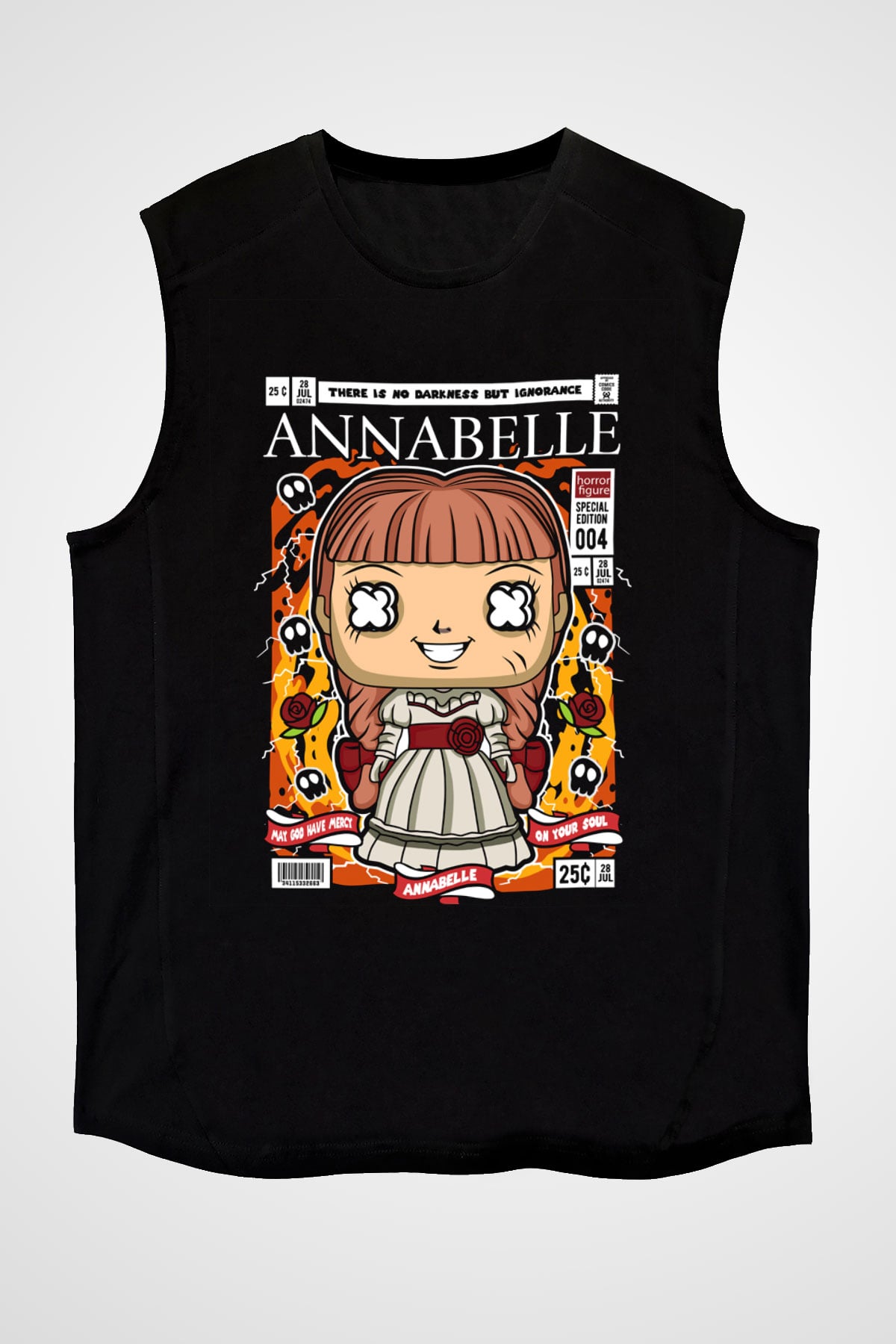Annabelle Baskılı Unisex Siyah Kolsuz Tişört