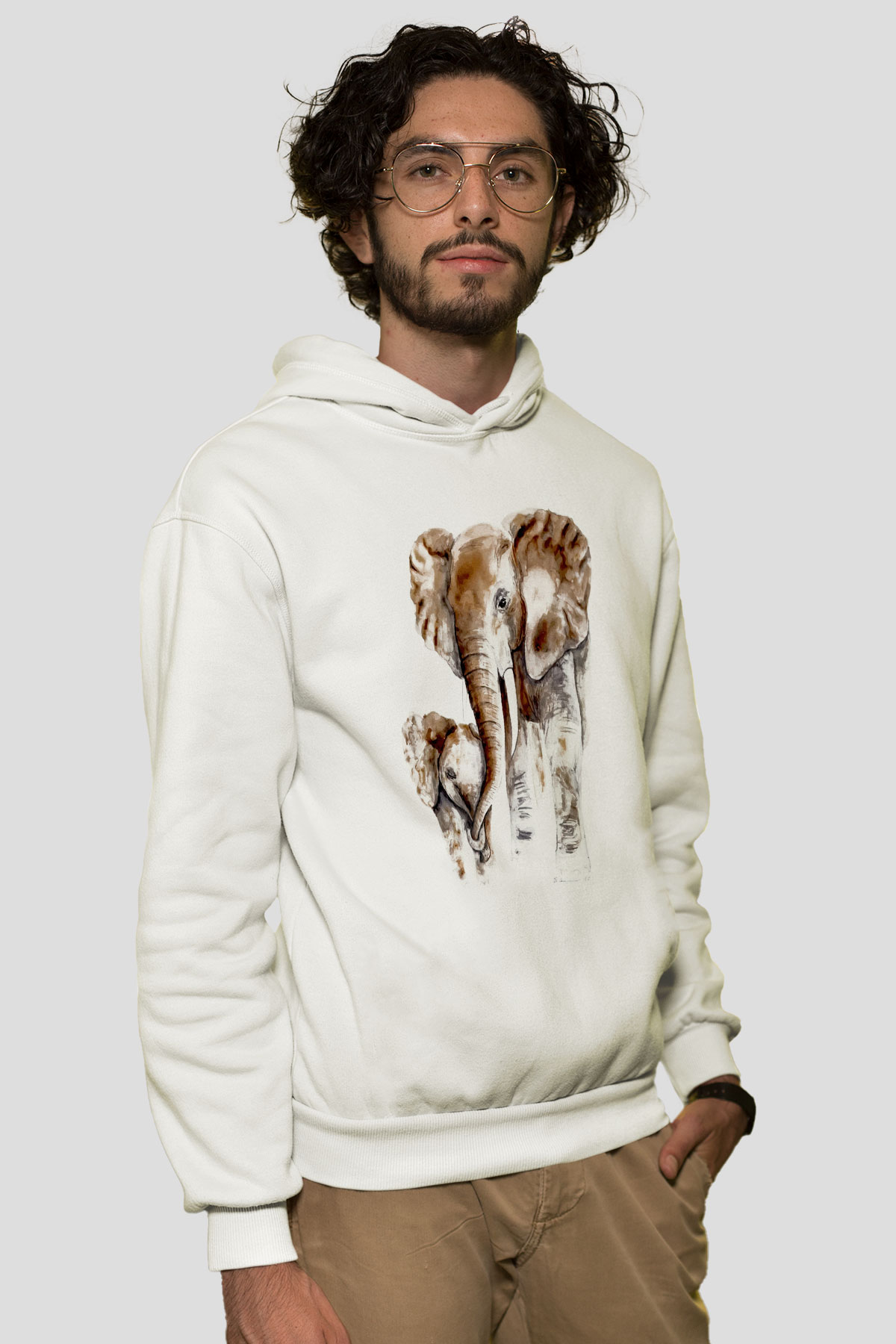 Anne Fil ve YavrusuBeyaz  Unisex Hoodie