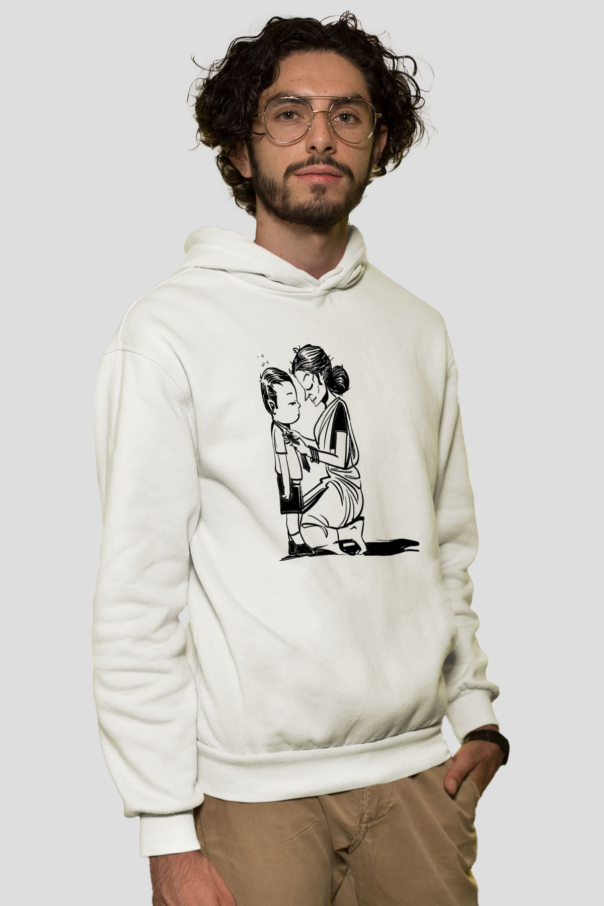 Anneler Günü Baskılı Beyaz Unisex Hoodie