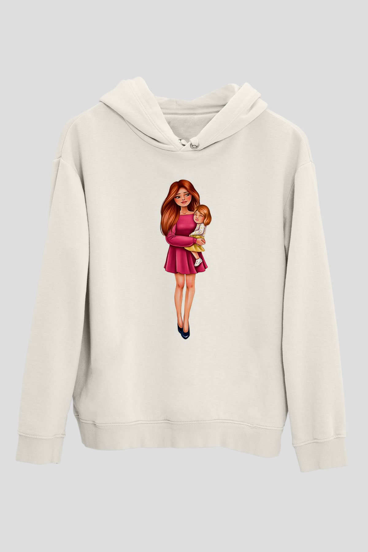 Anneler Günü Baskılı Beyaz Unisex Hoodie