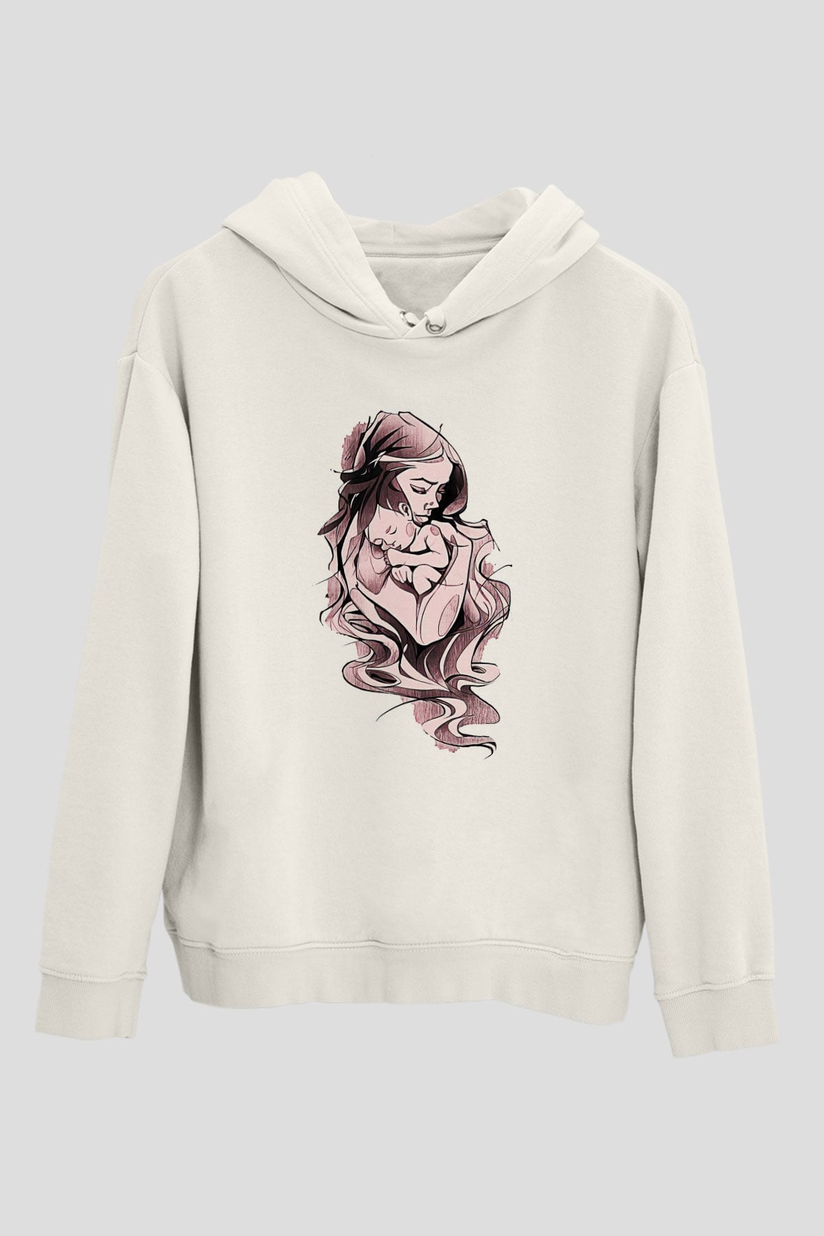 Anneler Günü Baskılı Beyaz Unisex Hoodie