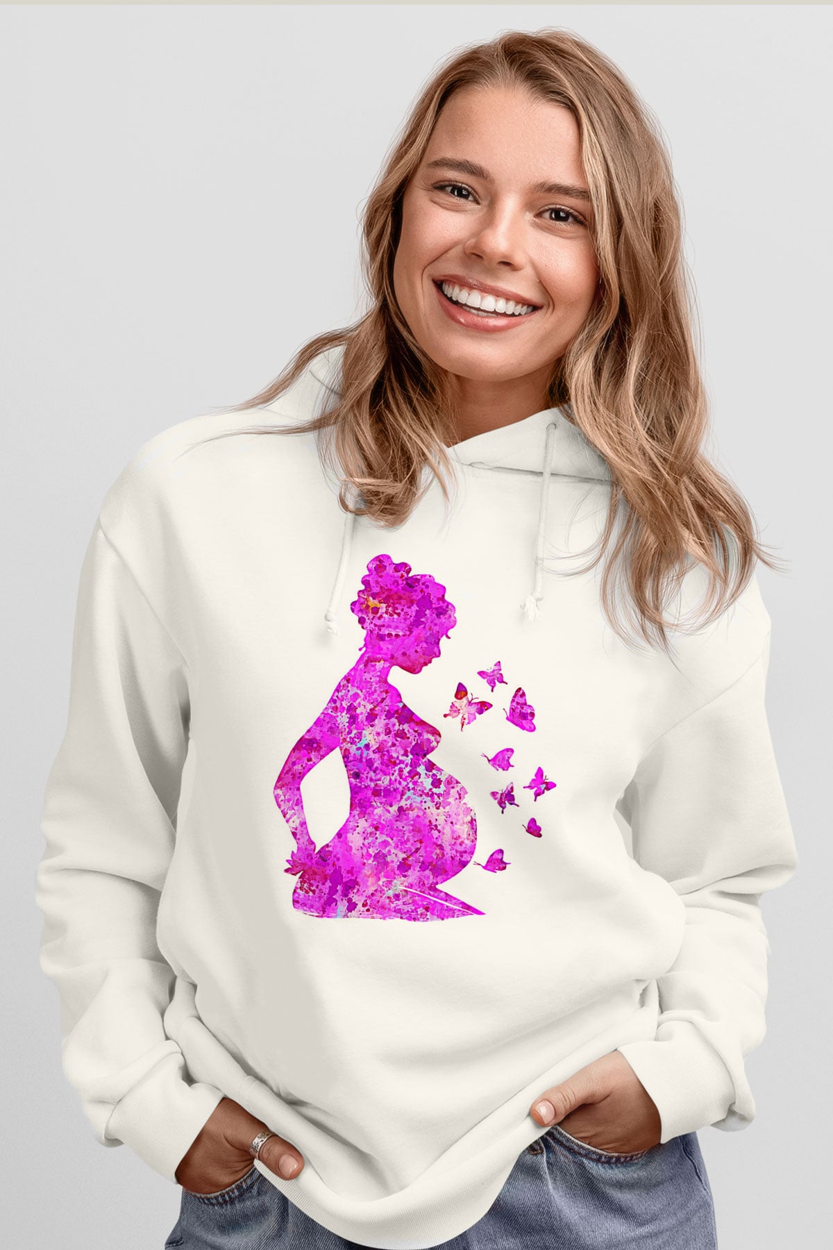 Anneler Günü Baskılı Beyaz Unisex Hoodie
