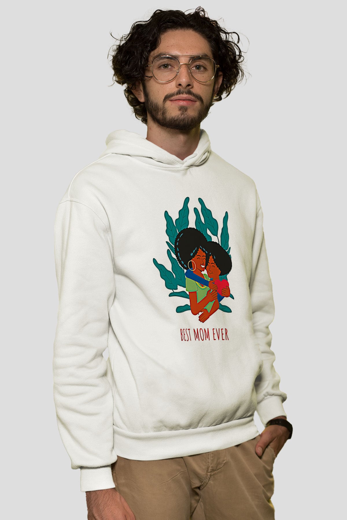 Anneler Günü Baskılı Beyaz Unisex Hoodie