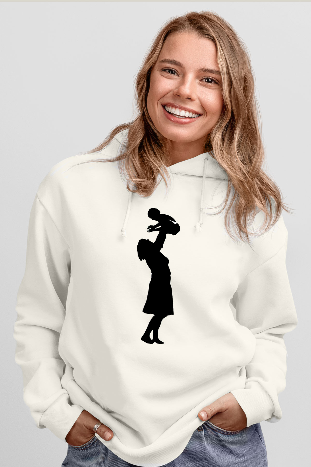 Anneler Günü Baskılı Beyaz Unisex Hoodie