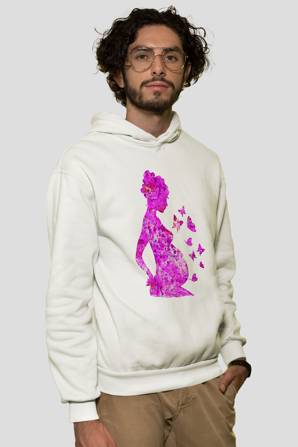 Anneler Günü Baskılı Beyaz Unisex Hoodie