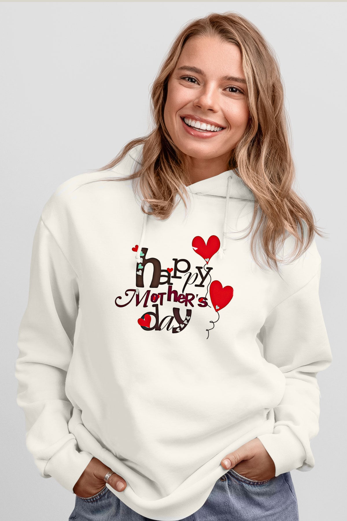 Anneler Günü Baskılı Beyaz Unisex Hoodie