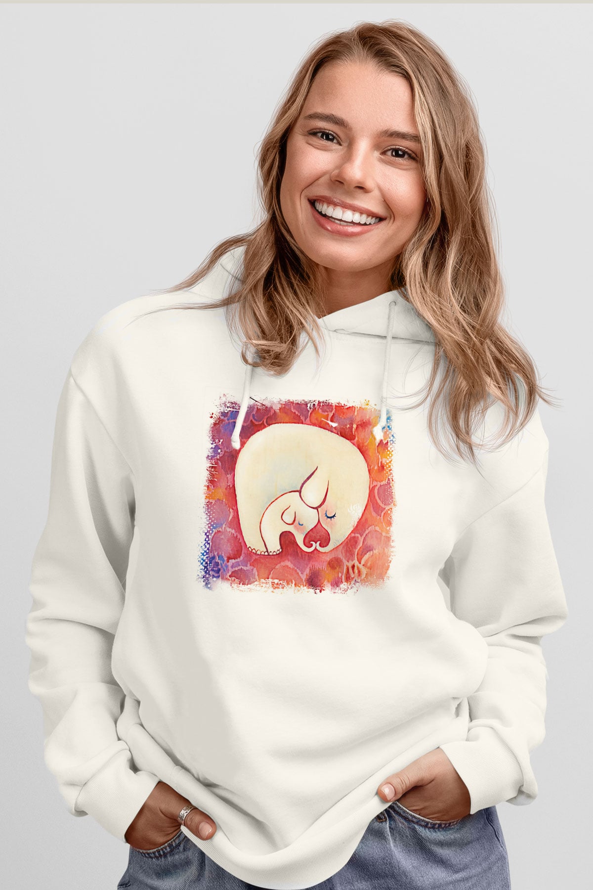 Anneler Günü Baskılı Beyaz Unisex Hoodie