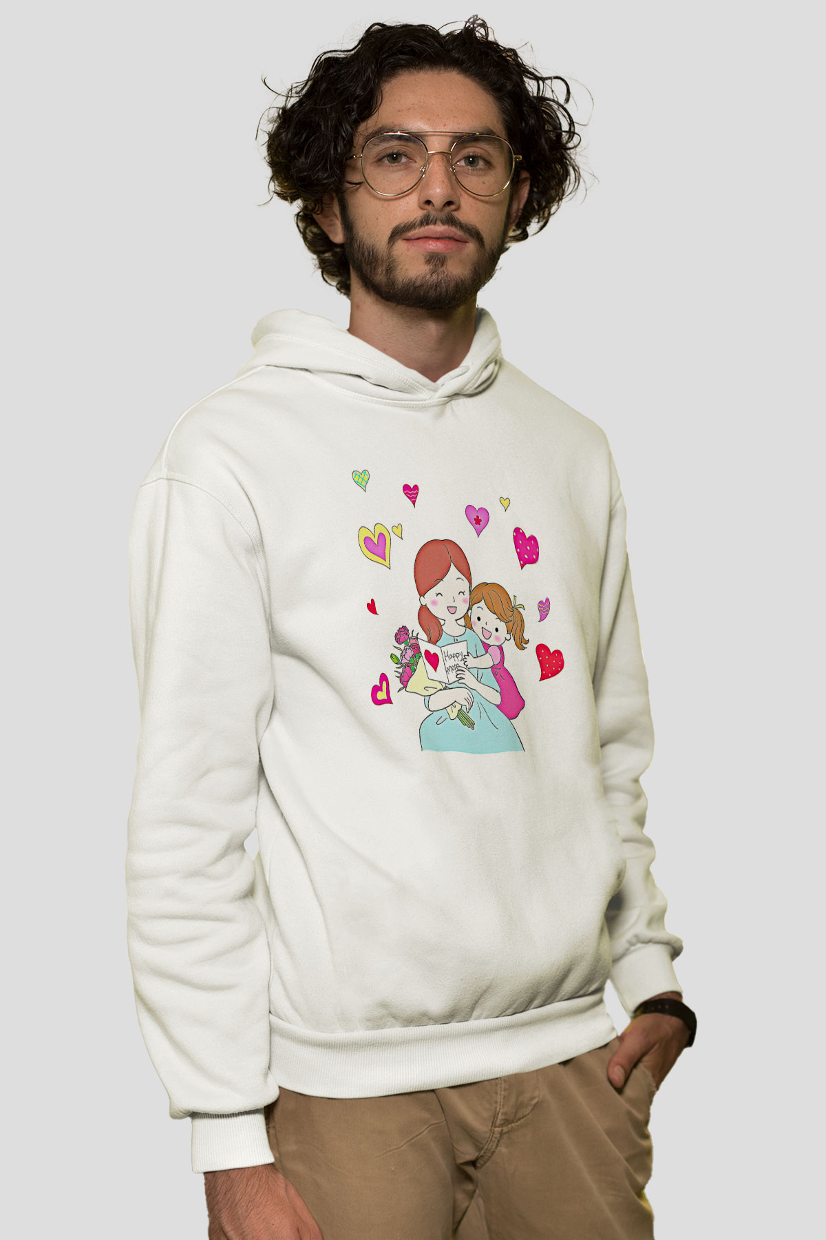 Anneler Günü Baskılı Beyaz Unisex Hoodie