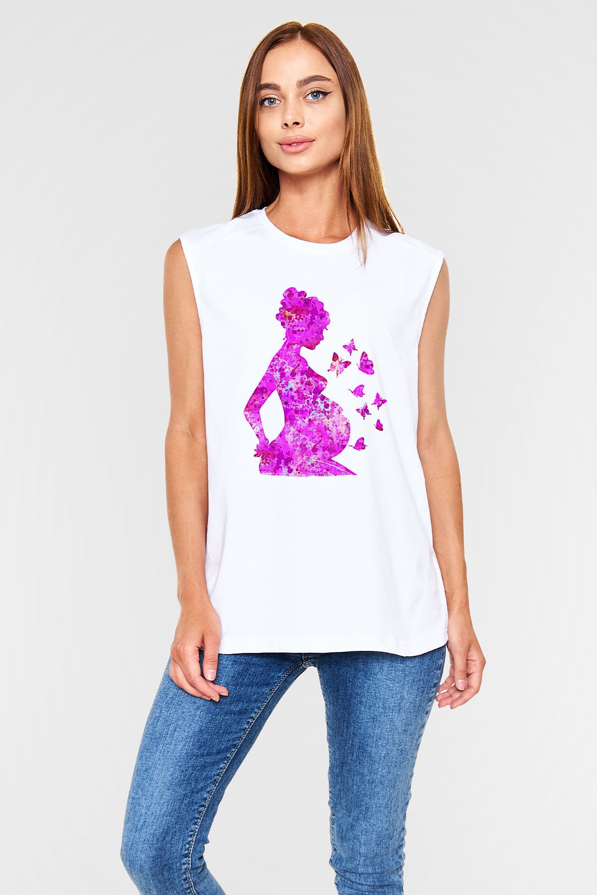 Anneler Günü Baskılı Beyaz Unisex Kolsuz Tişört - Tshirt