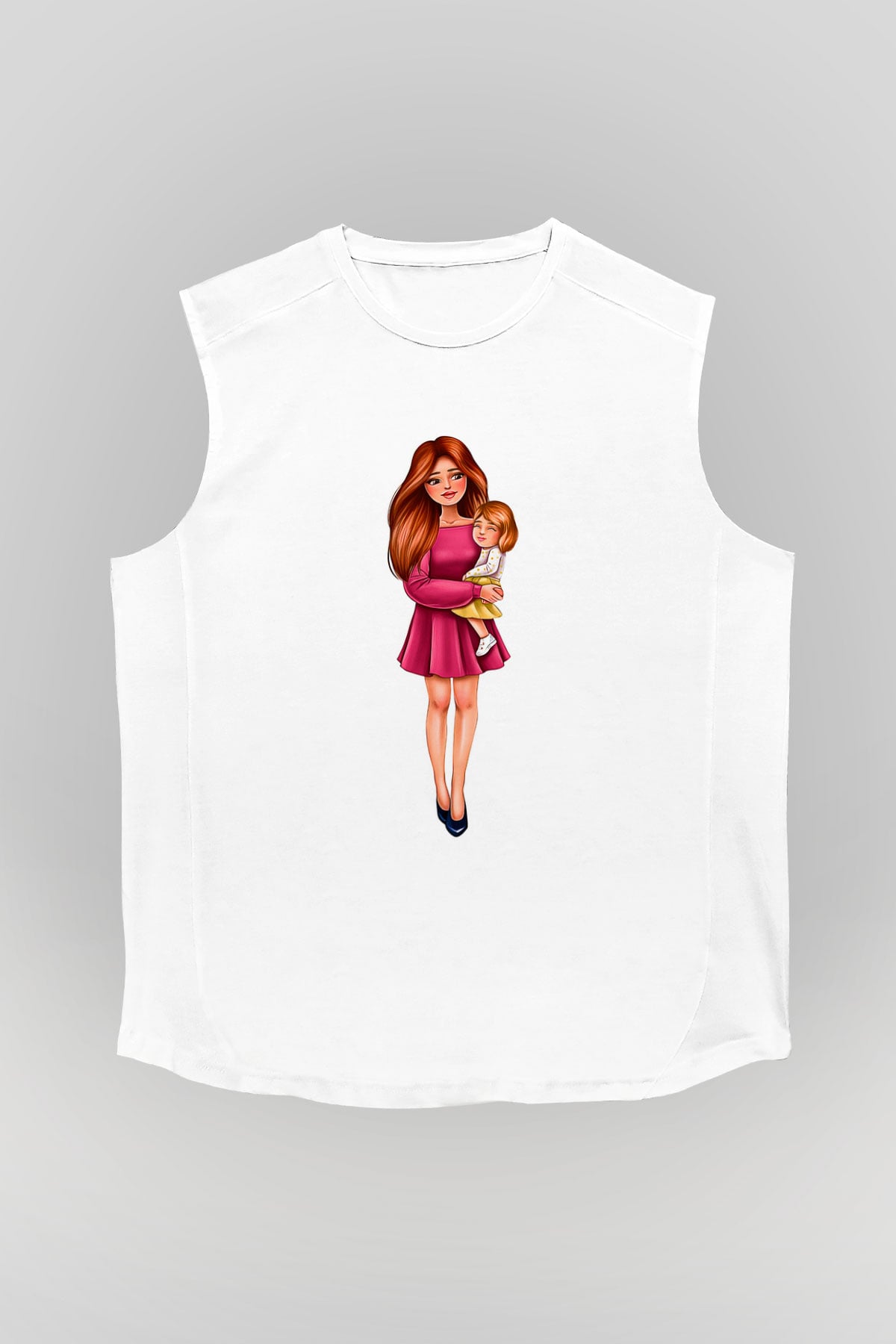 Anneler Günü Baskılı Beyaz Unisex Kolsuz Tişört - Tshirt