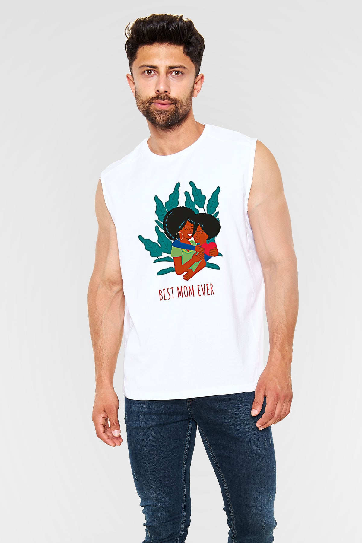 Anneler Günü Baskılı Beyaz Unisex Kolsuz Tişört - Tshirt
