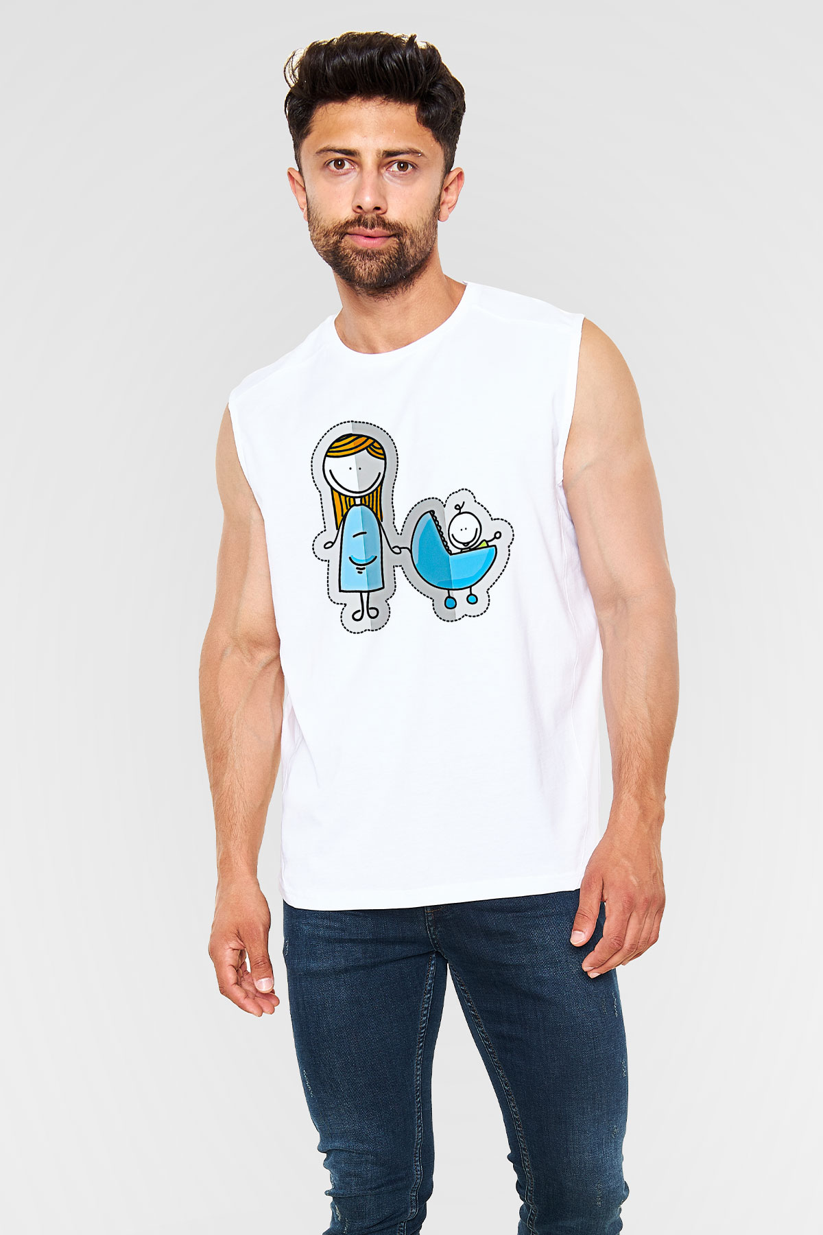 Anneler Günü Baskılı Beyaz Unisex Kolsuz Tişört - Tshirt