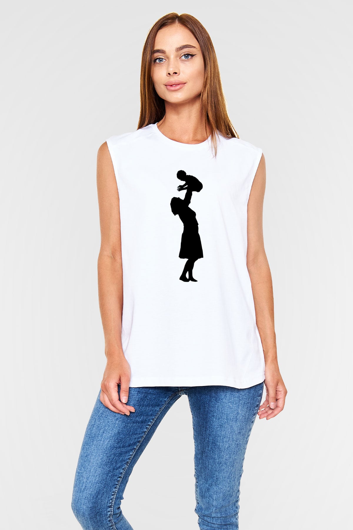 Anneler Günü Baskılı Beyaz Unisex Kolsuz Tişört - Tshirt