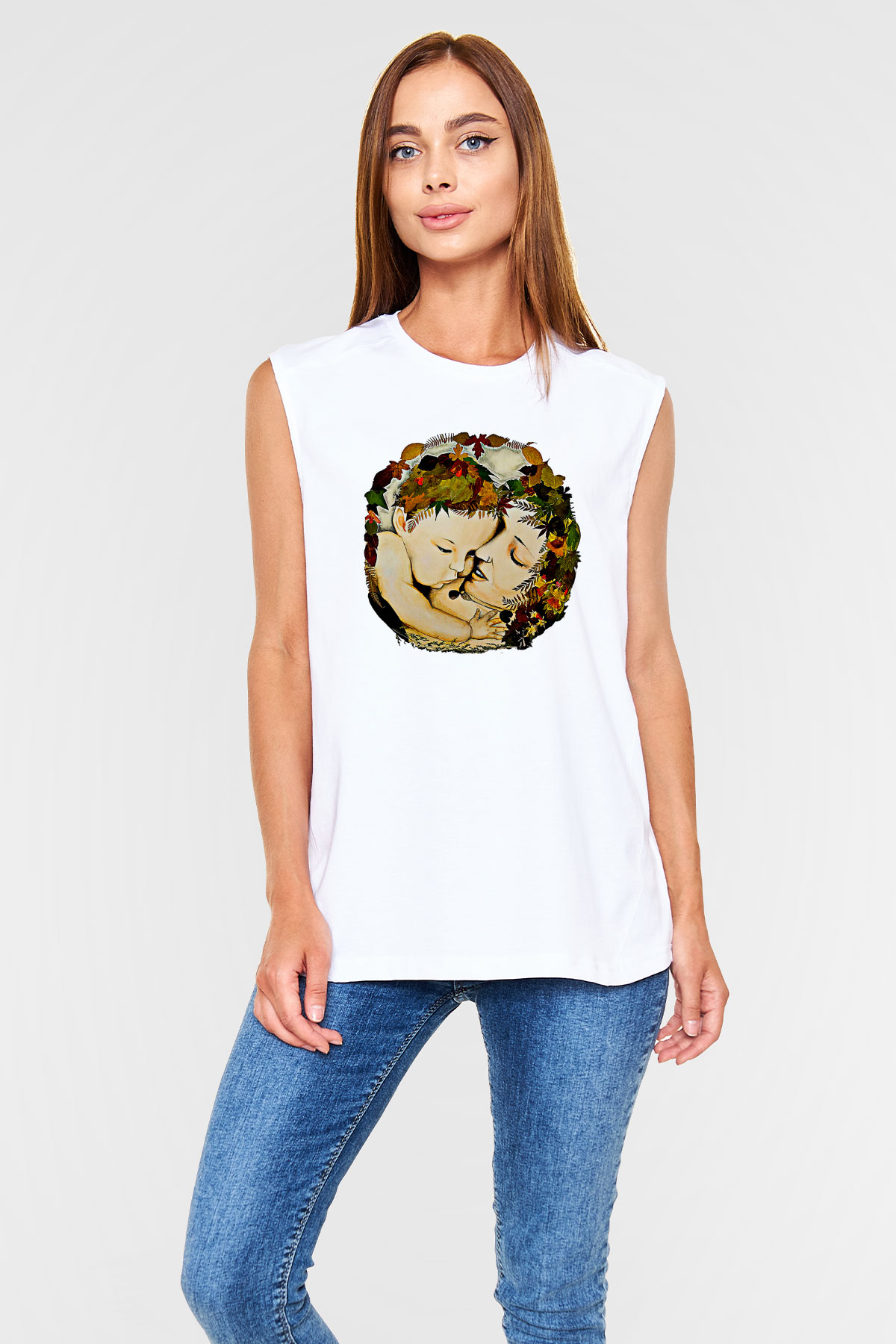 Anneler Günü Baskılı Beyaz Unisex Kolsuz Tişört - Tshirt