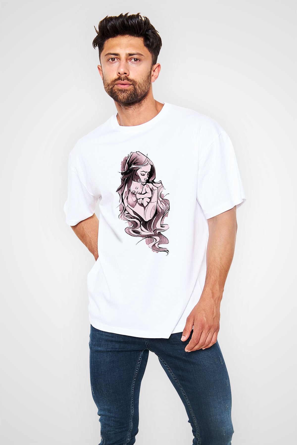 Anneler Günü Baskılı Beyaz Unisex Oversize Tişört - Tshirt