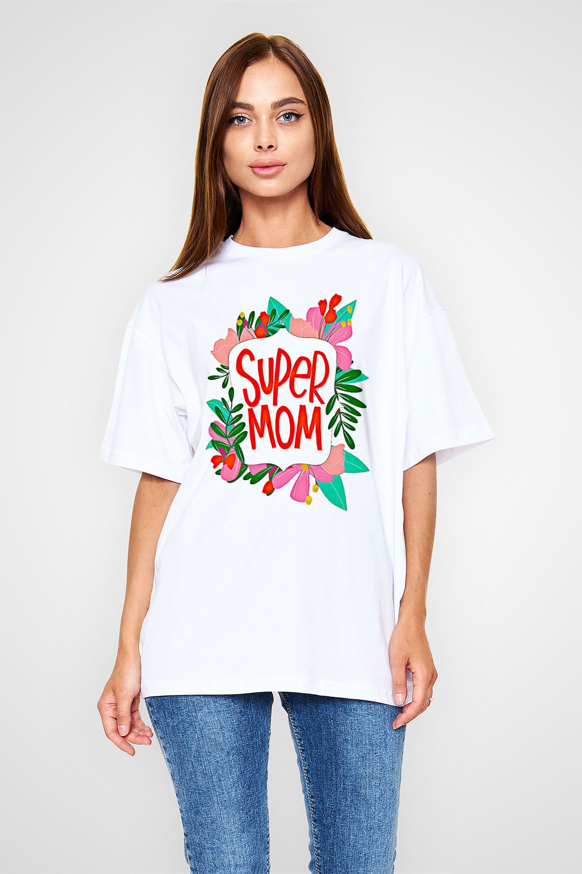 Anneler Günü Baskılı Beyaz Unisex Oversize Tişört - Tshirt