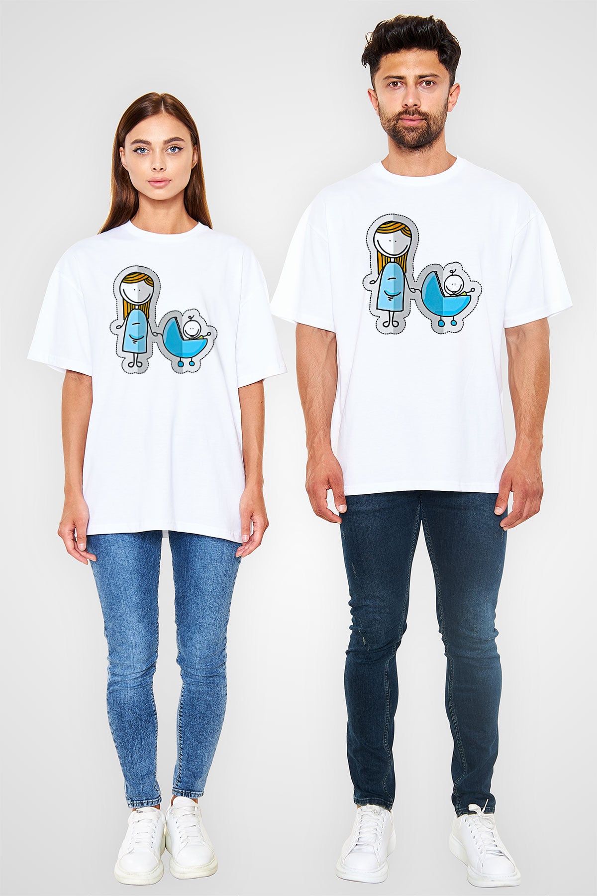Anneler Günü Baskılı Beyaz Unisex Oversize Tişört - Tshirt