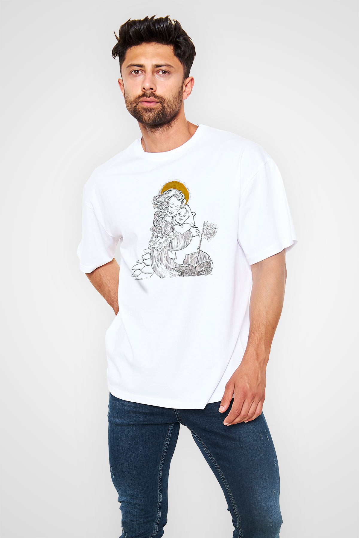 Anneler Günü Baskılı Beyaz Unisex Oversize Tişört - Tshirt