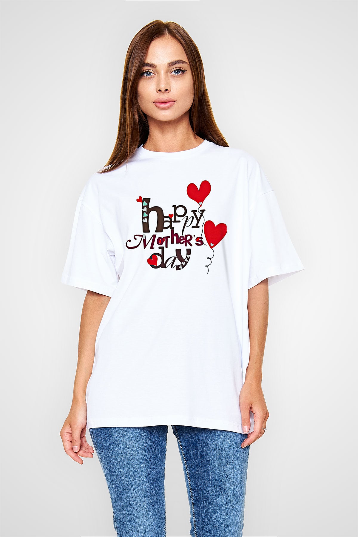 Anneler Günü Baskılı Beyaz Unisex Oversize Tişört - Tshirt