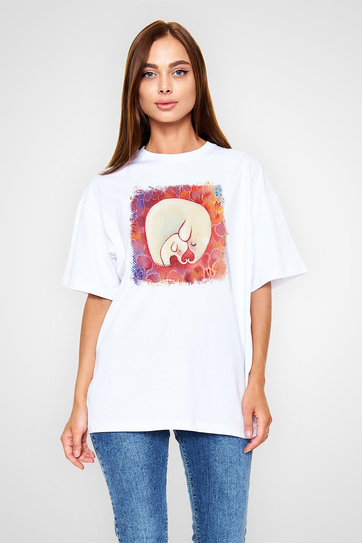 Anneler Günü Baskılı Beyaz Unisex Oversize Tişört - Tshirt