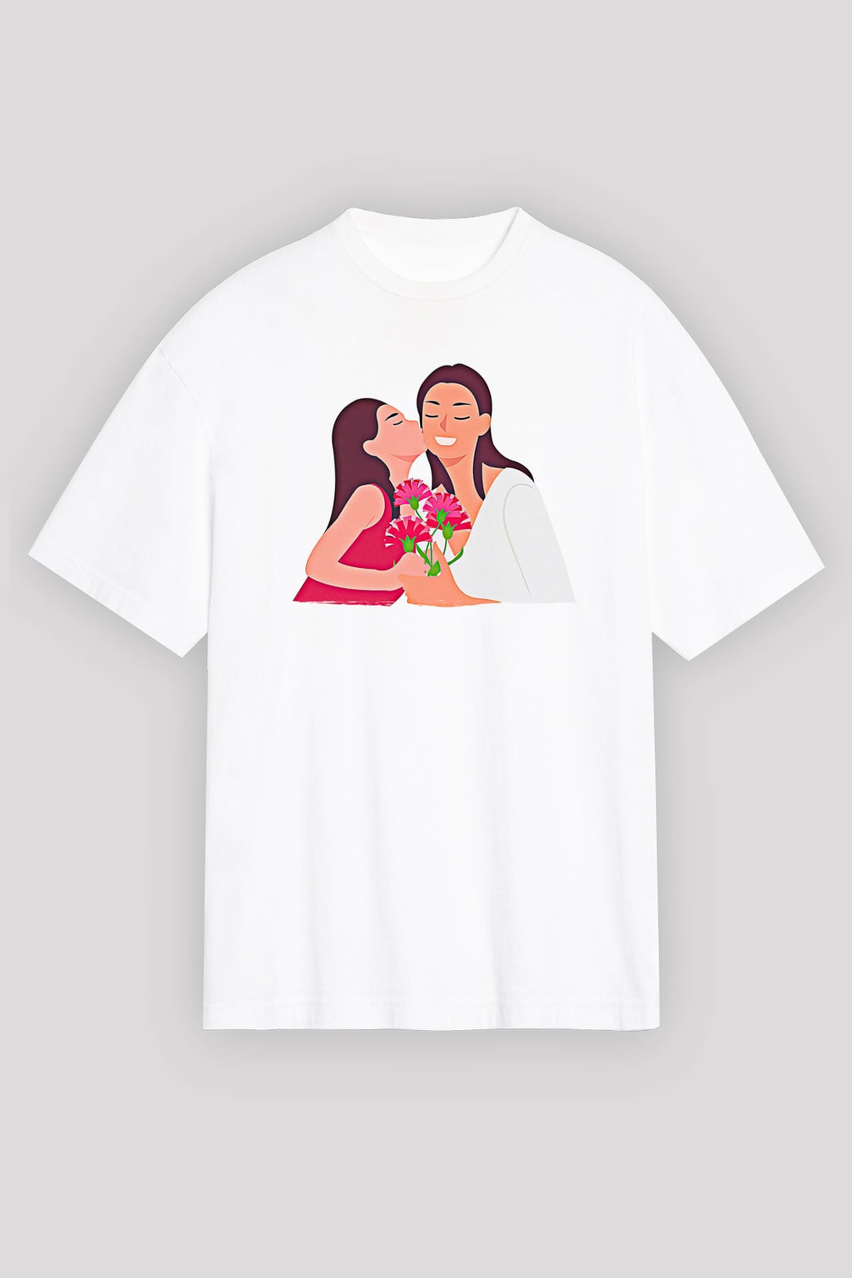 Anneler Günü Baskılı Beyaz Unisex Oversize Tişört - Tshirt