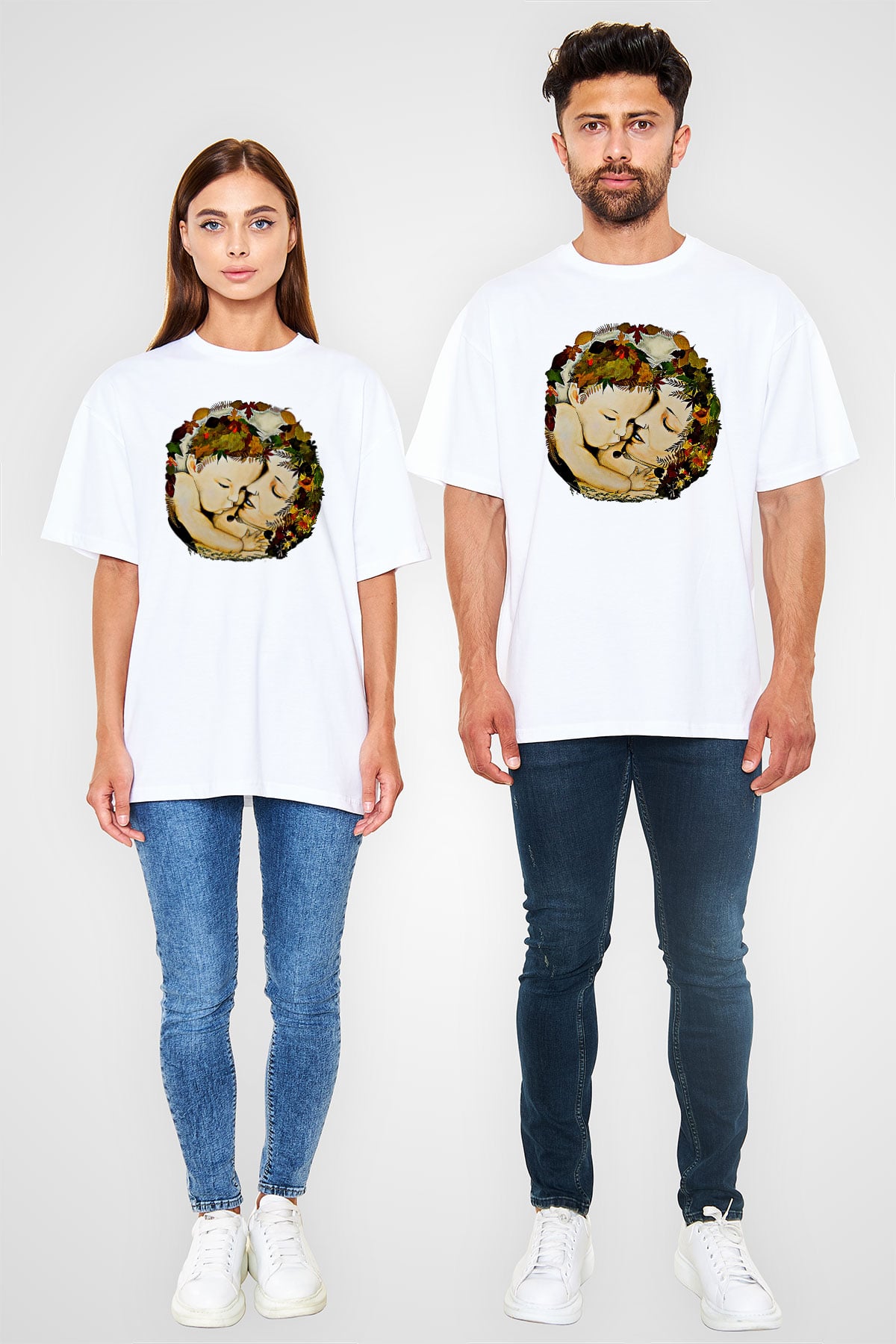 Anneler Günü Baskılı Beyaz Unisex Oversize Tişört - Tshirt